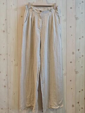 Wide Leg Linen Pants in Beige